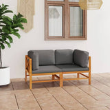 2-Seater Garden Sofa with Grey Cushions Solid Teak Wood