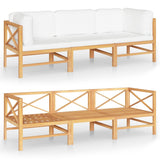 3-Seater Garden Sofa with Cream Cushions Solid Teak Wood - Front View