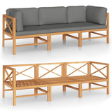 3-Seater Garden Sofa with Grey Cushions Solid Teak Wood - Front View