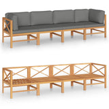 4-Seater Garden Sofa with Grey Cushions Solid Teak Wood - Front View