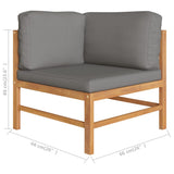 4-Seater Garden Sofa with Grey Cushions Solid Teak Wood - 45-Degree Angle