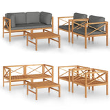 5 Piece Garden Lounge Set with Grey Cushions Solid Wood Teak