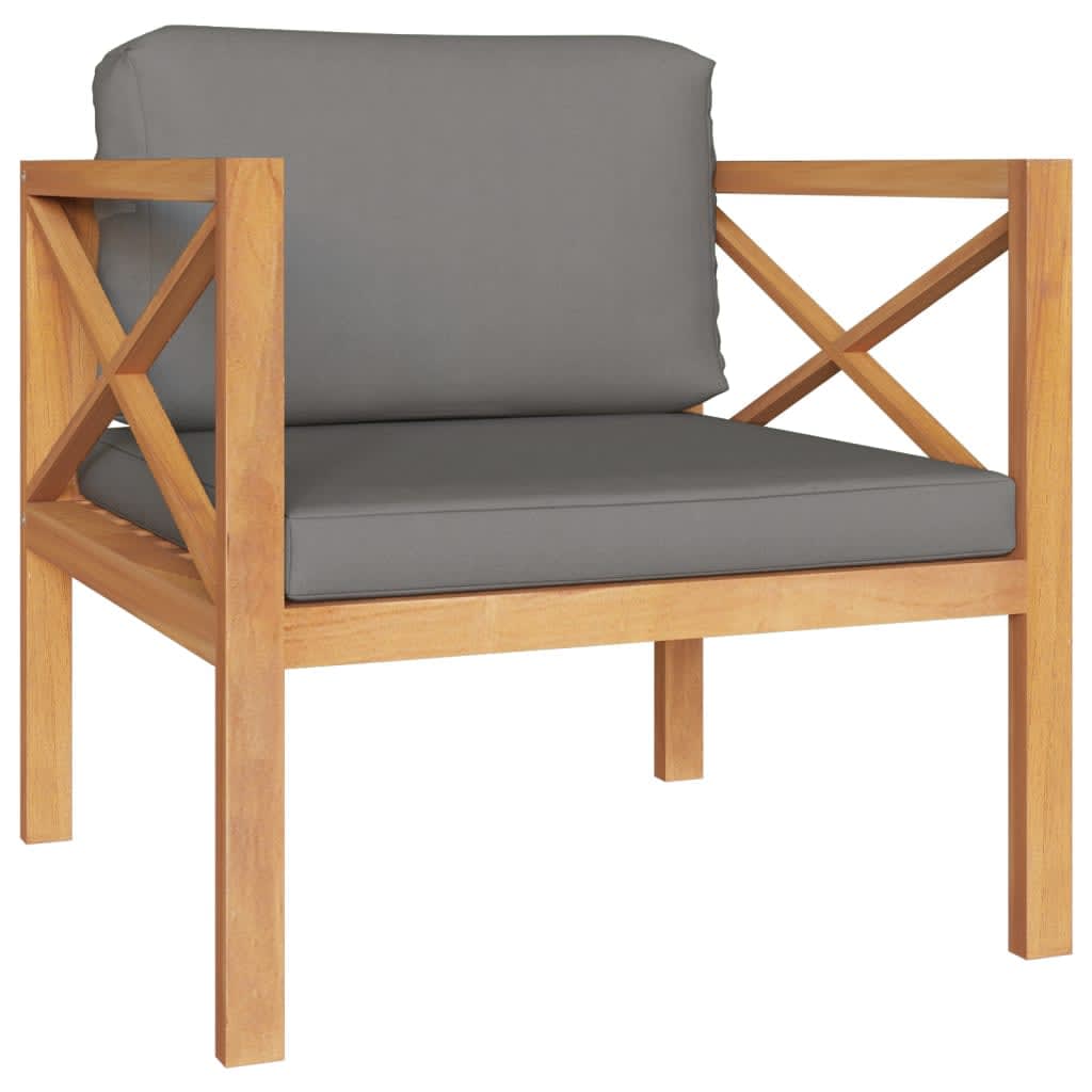 5 Piece Garden Lounge Set with Grey Cushions Solid Wood Teak