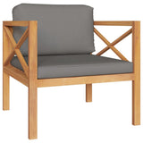 5 Piece Garden Lounge Set with Grey Cushions Solid Wood Teak