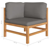 5 Piece Garden Lounge Set with Grey Cushions Solid Wood Teak