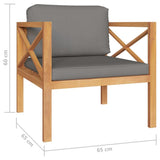 5 Piece Garden Lounge Set with Grey Cushions Solid Wood Teak