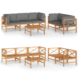 6 Piece Garden Lounge Set with Grey Cushions Solid Teak Wood - Front View