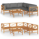 6 Piece Garden Lounge Set with Grey Cushions Solid Teak Wood - Front View