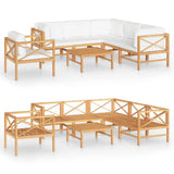 7 Piece Garden Lounge Set with Cream Cushions Solid Teak Wood - Front View