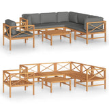 7 Piece Garden Lounge Set with Grey Cushions Solid Wood Teak - Front View