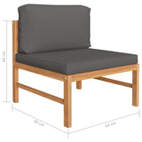 7 Piece Garden Lounge Set with Grey Cushions Solid Wood Teak - Low Angle