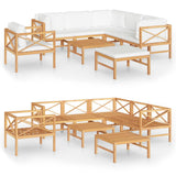 8 Piece Garden Lounge Set with Cream Cushions Solid Teak Wood - Front View