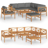 8 Piece Garden Lounge Set with Grey Cushions Solid Wood Teak - Front View
