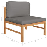 8 Piece Garden Lounge Set with Grey Cushions Solid Wood Teak