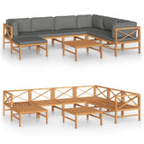 8 Piece Garden Lounge Set with Grey Cushions Solid Teak Wood - Front View