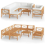 10 Piece Garden Lounge Set with Cream Cushions Solid Teak Wood - Front View