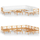 11 Piece Garden Lounge Set with Cream Cushions Solid Teak Wood - Front View