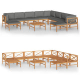 11 Piece Garden Lounge Set with Grey Cushions Solid Teak Wood - Front View