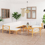 12 Piece Garden Lounge Set with Cream Cushions Solid Teak Wood