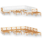 12 Piece Garden Lounge Set with Cream Cushions Solid Teak Wood - Front View