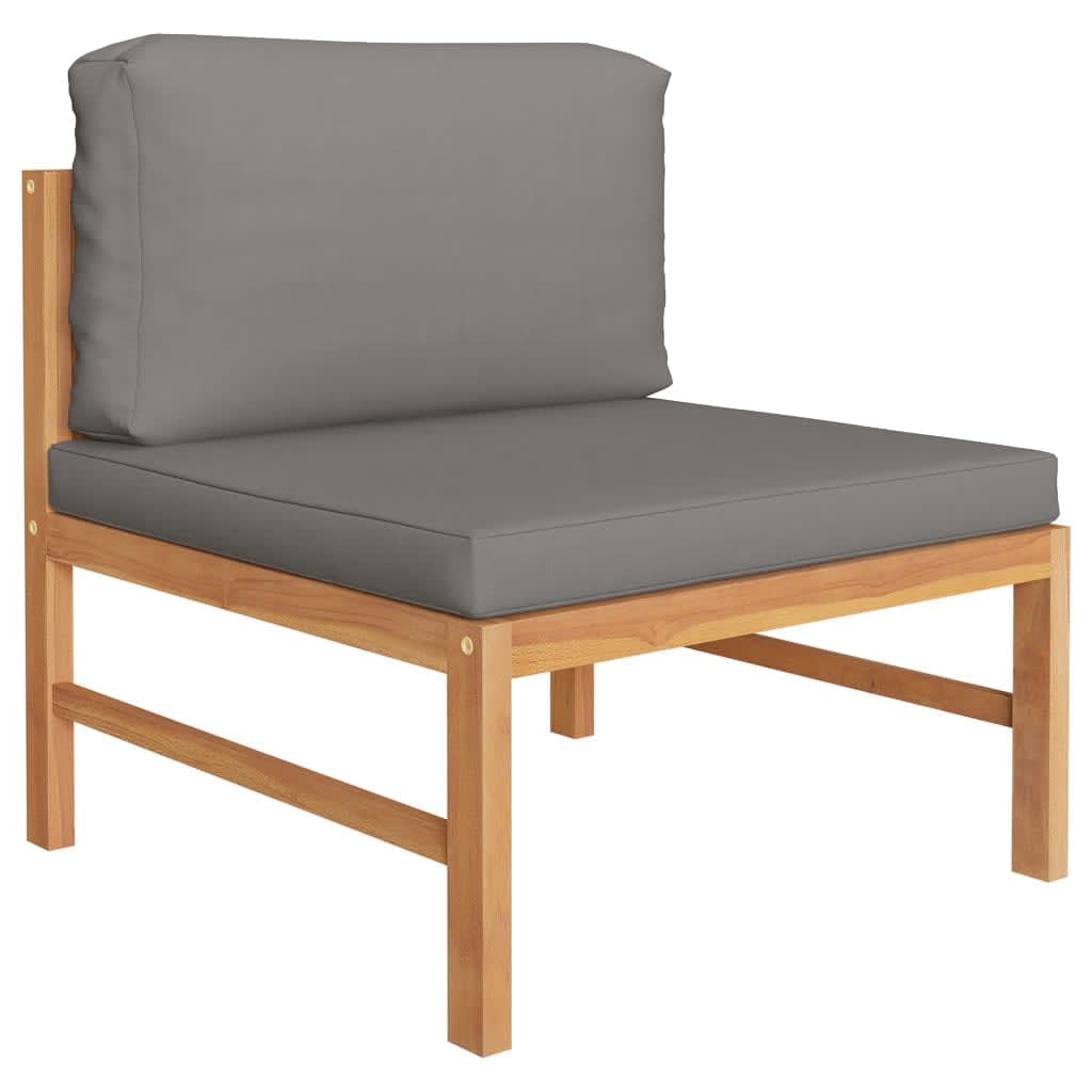12 Piece Garden Lounge Set with Grey Cushions Solid Teak Wood