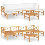 7 Piece Garden Lounge Set with Cream Cushions Solid Teak Wood - Front View