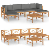 7 Piece Garden Lounge Set with Grey Cushions Solid Teak Wood - Front View