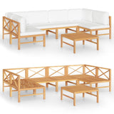 7 Piece Garden Lounge Set with Cream Cushions Solid Teak Wood - Front View
