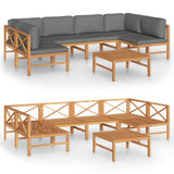7 Piece Garden Lounge Set with Grey Cushions Solid Teak Wood - Front View