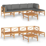 6 Piece Garden Lounge Set with Grey Cushions Solid Teak Wood - Front View