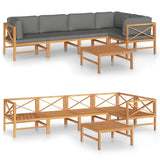 6 Piece Garden Lounge Set with Grey Cushions Solid Teak Wood - Front View