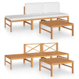 4 Piece Garden Lounge Set with Cream Cushions Solid Teak Wood - Front View
