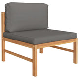 4 Piece Garden Lounge Set with Grey Cushions Solid Teak Wood