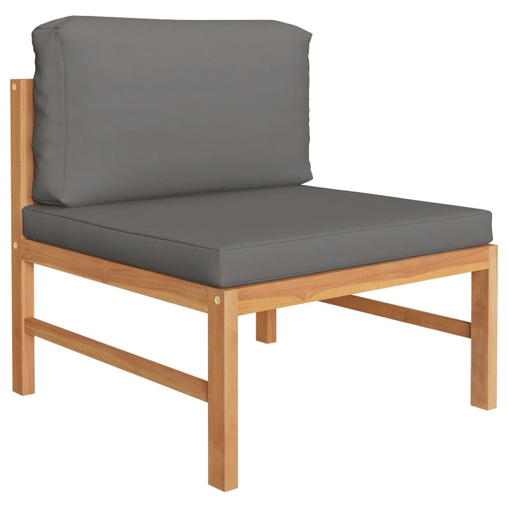 4 Piece Garden Lounge Set with Grey Cushions Solid Teak Wood