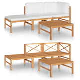 4 Piece Garden Lounge Set with Cream Cushions Solid Teak Wood - Front View