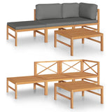 4 Piece Garden Lounge Set with Grey Cushions Solid Teak Wood - Front View