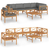 7 Piece Garden Lounge Set with Grey Cushions Solid Wood Teak - Front View