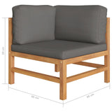 7 Piece Garden Lounge Set with Grey Cushions Solid Wood Teak - Close-Up Angle