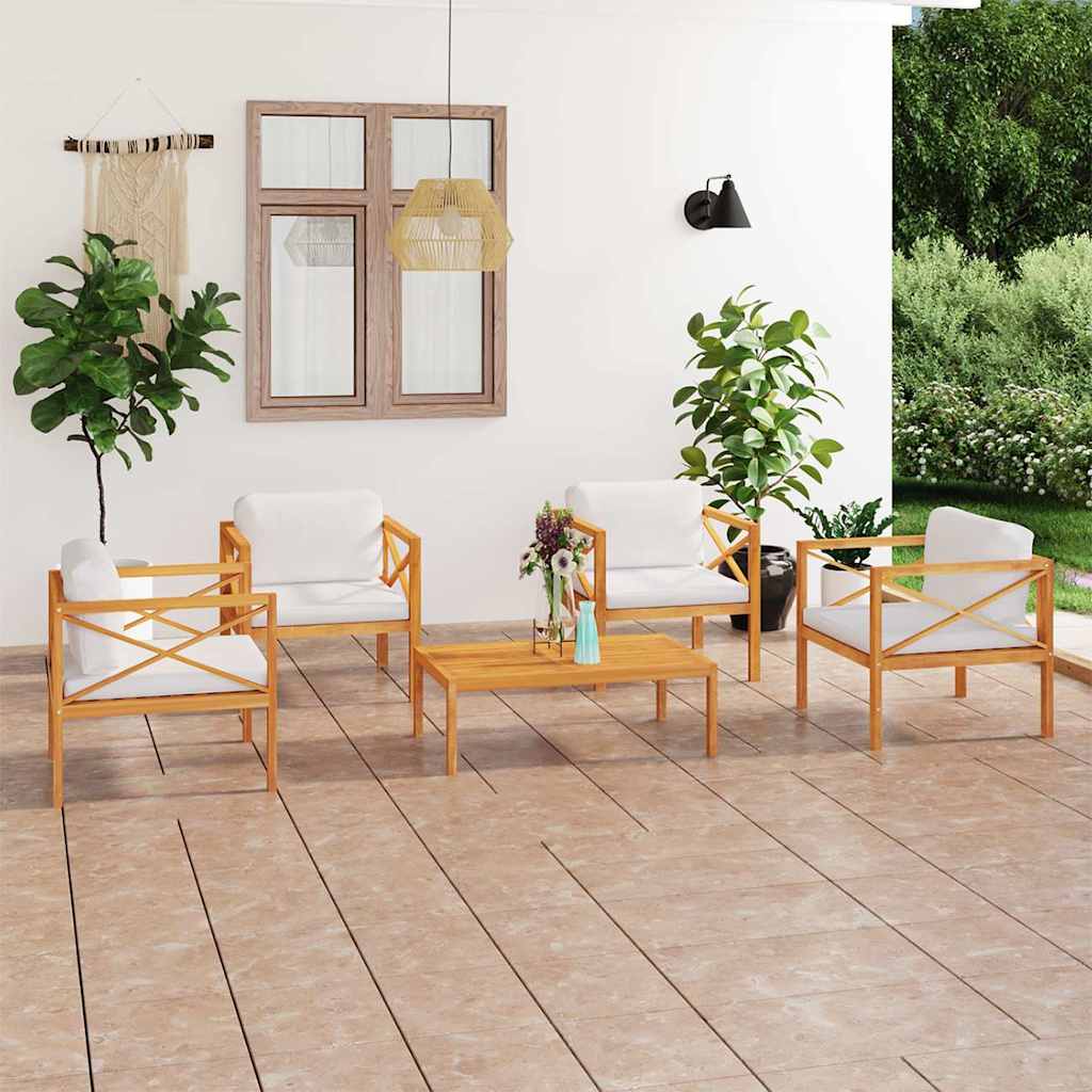 5 Piece Garden Lounge Set with Cushions Solid Wood Teak