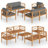 5 Piece Garden Lounge Set with Cushions Solid Wood Teak - Front View