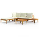 3 Piece Garden Lounge Set with Cream White Cushions Acacia Wood - Front View