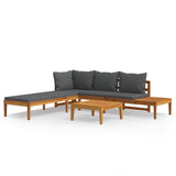 3 Piece Garden Lounge Set with Dark Grey Cushions Acacia Wood - Front View