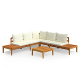 4 Piece Garden Lounge Set with Cream White Cushions Acacia Wood - Front View