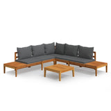 4 Piece Garden Lounge Set with Dark Grey Cushions Acacia Wood - Front View