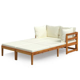 Sun Loungers with Cream White Cushions 2 pcs Acacia Wood - Front View