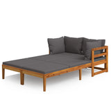 Sun Loungers with Dark Grey Cushions 2 pcs Acacia Wood - Front View