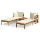 3 Piece Garden Lounge Set with Cream White Cushions Acacia Wood - Front View