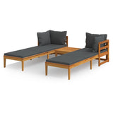 3 Piece Garden Lounge Set with Dark Grey Cushions Acacia Wood - Front View
