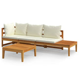 3 Piece Garden Lounge Set with Cream White Cushions Acacia Wood - Front View