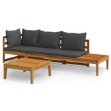 3 Piece Garden Lounge Set with Dark Grey Cushions Acacia Wood - Front View